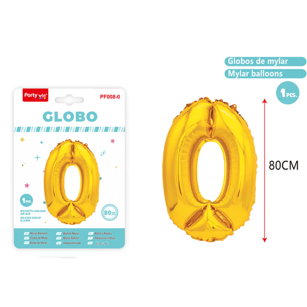 Globo Metalizado Dorado Num-0 80Cm 1