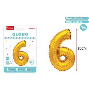 Globo Metalizado Dorado Num-6 80Cm