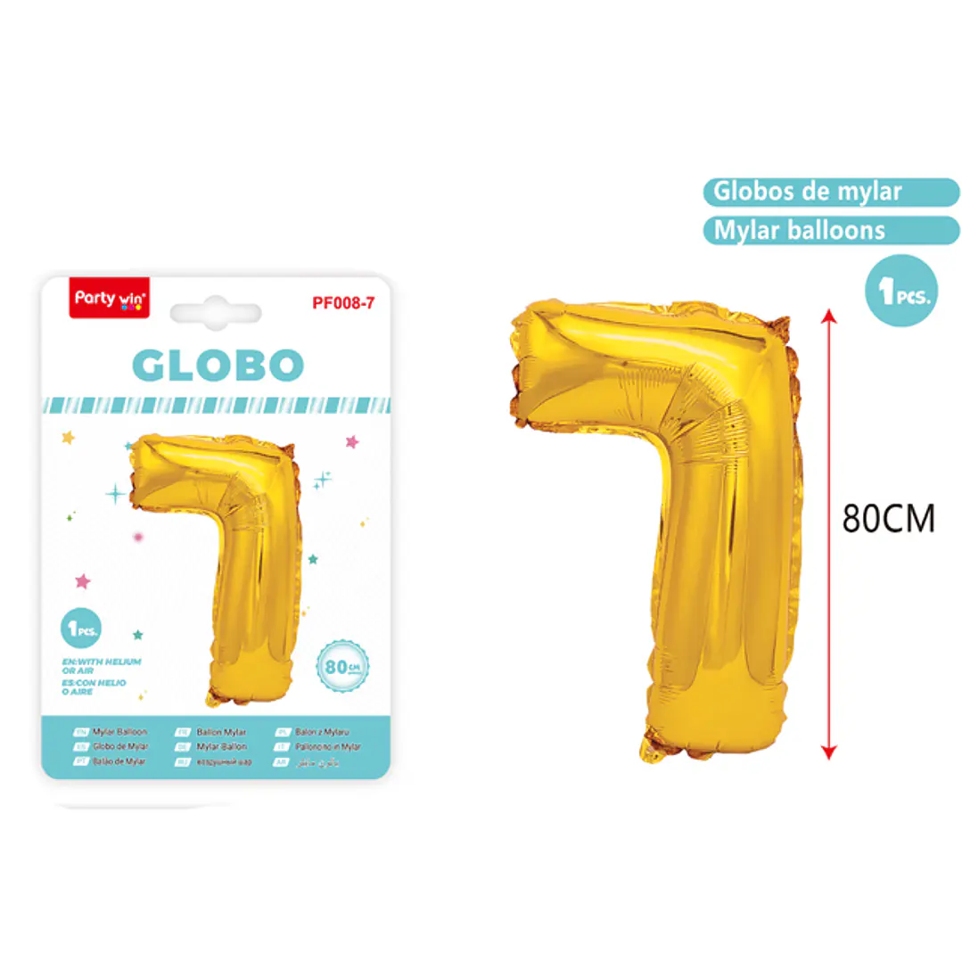 Globo Metalizado Dorado Num-7 80Cm 1