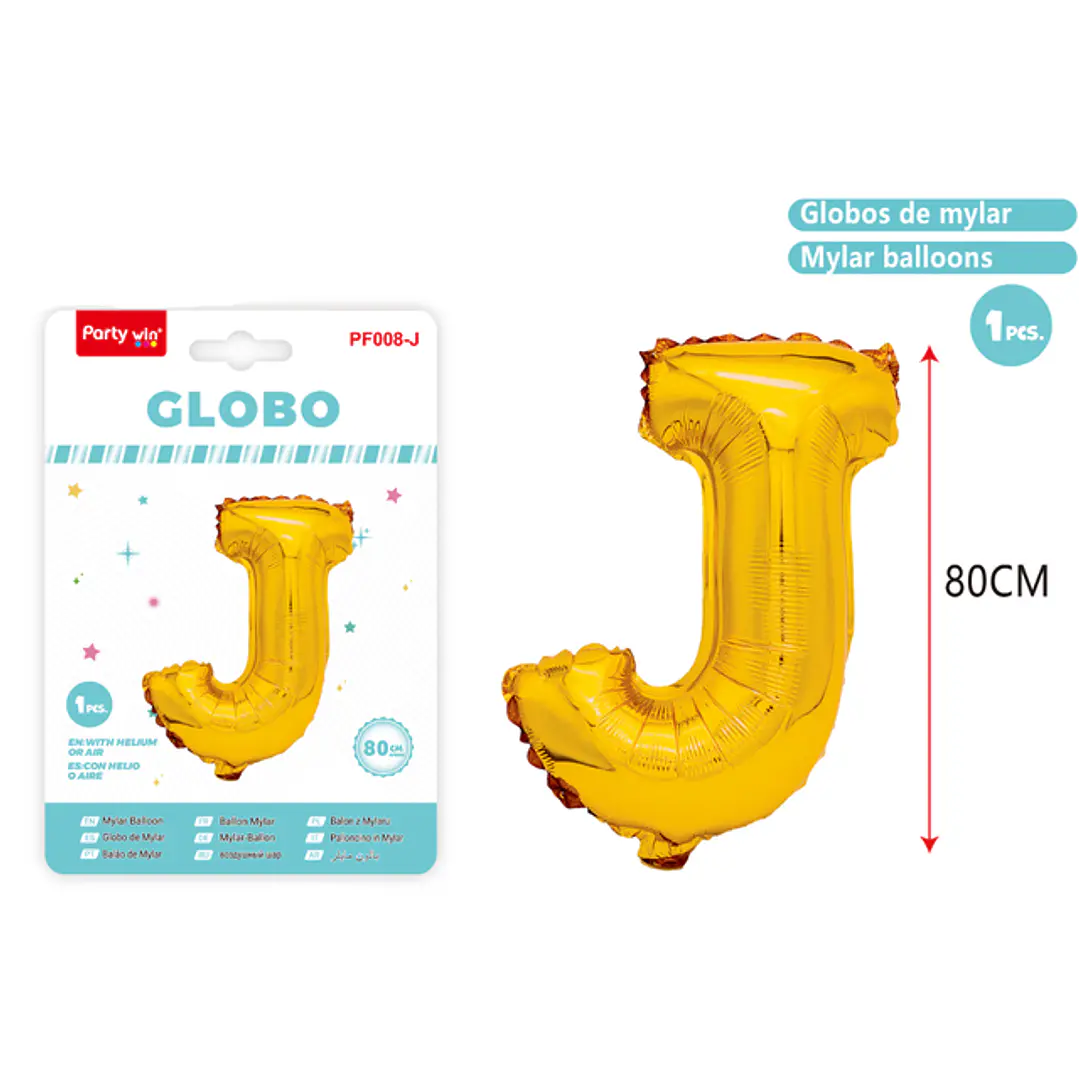 Globo Metalizado Dorado Letra-J 80Cm 1