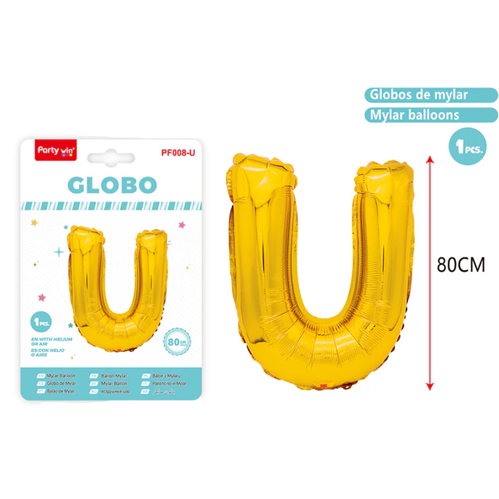 Globo Metalizado Dorado Letra-U 80Cm 1