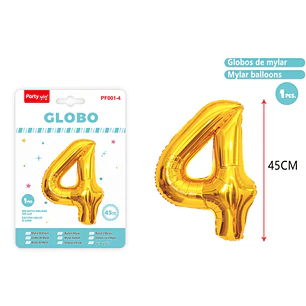 Globo Metalizado Dorado Num-4 45Cm