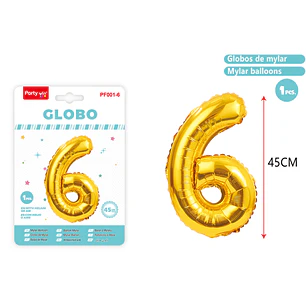 Globo Metalizado Dorado Num-6 45Cm