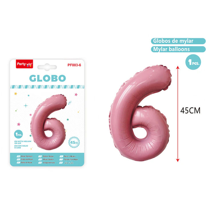 Globo Metal Rosado Num-6 45Cm 1