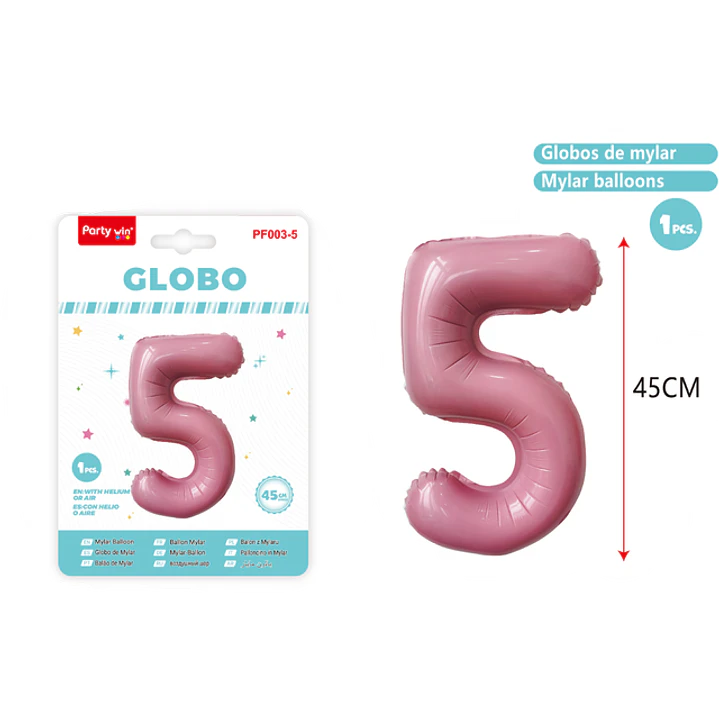 Globo Metal Rosado Num-5 45Cm 1