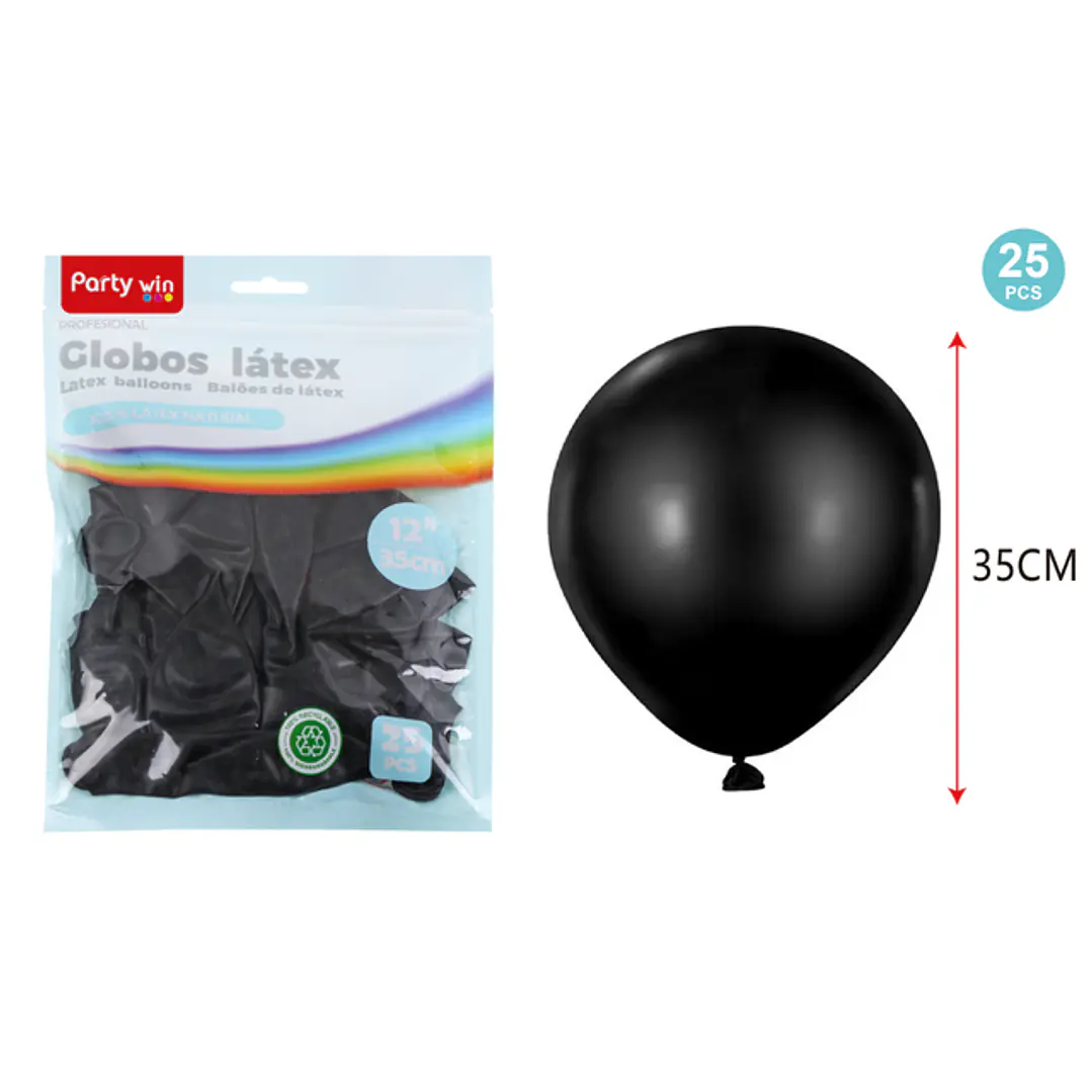 Globos Mate Negro 35Cm 2.8G 25 Unidades 1