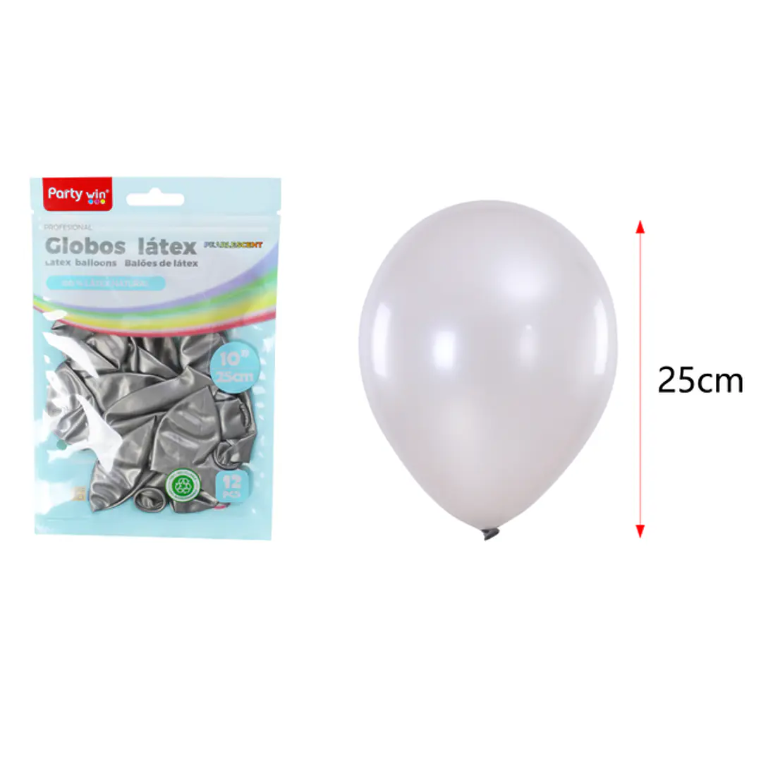 Globos Perlados Plateado 25Cm 1.5G 12 Unidades 1