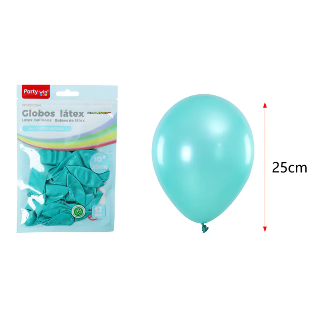 Globos Perlados Azul Tiffany 25Cm 1.5G 12 Unidades 1