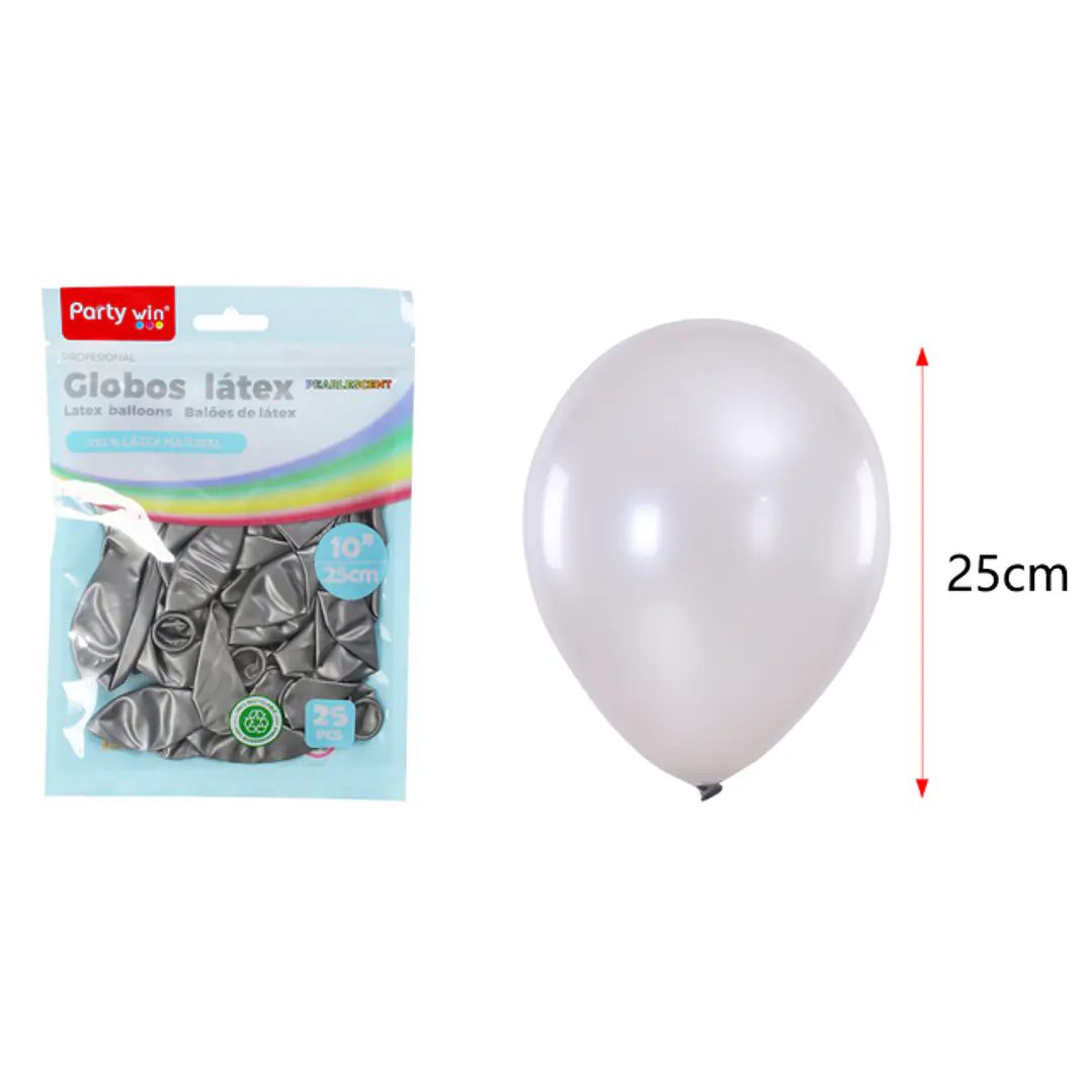 Globos Perlados Plateado 25Cm 1.5G 25 Unidades 1
