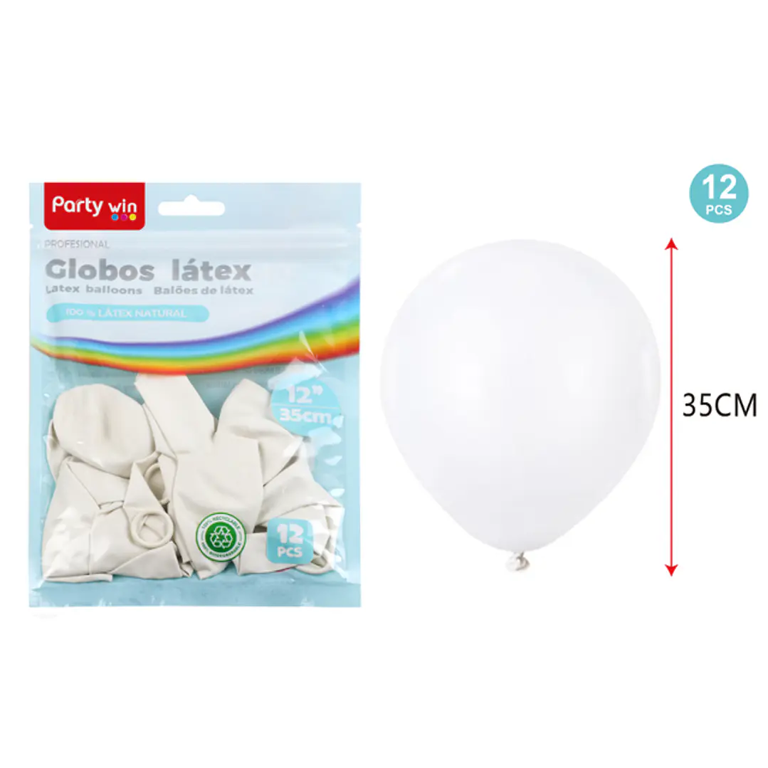 Globos Mate Blanco 35Cm 2.8G 12 Unidades 1