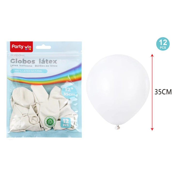 Globos Mate Blanco 35Cm 2.8G 12 Unidades 1