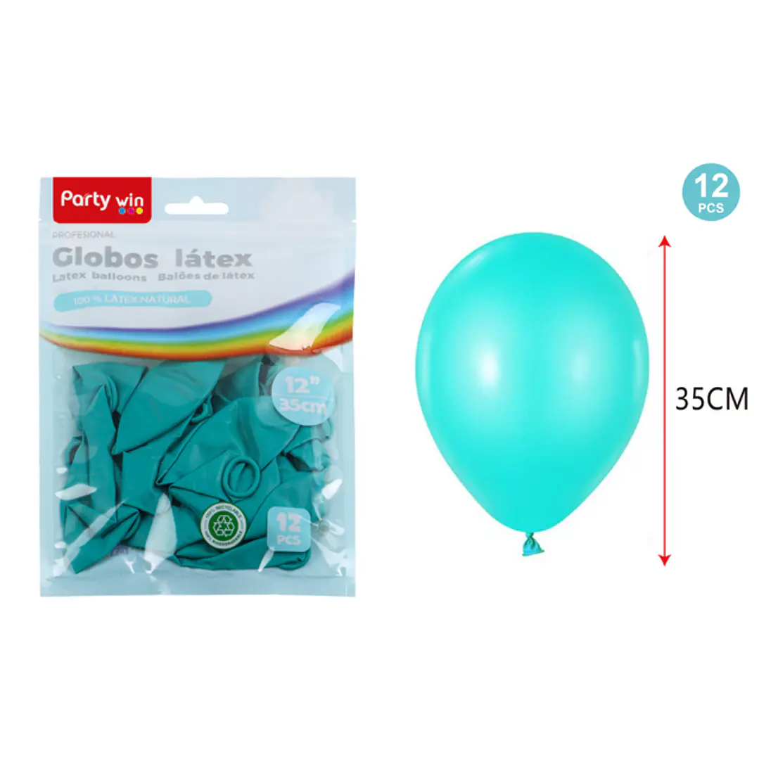 Globos Mate Azul Tiffany 35Cm 2.8G 12 Unidades 1