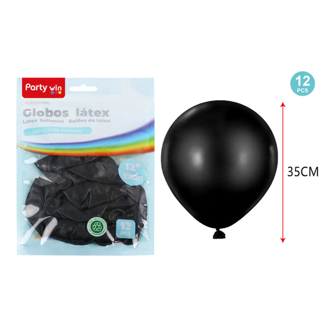 Globos Mate Negro 35Cm 2.8G 12 Unidades 1