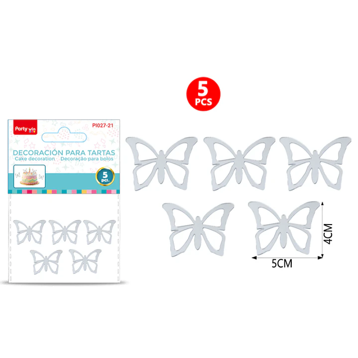 Adorno Para Torta Mariposa Plateado 5 Unidades 1