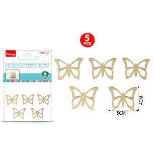 Adorno Para Torta Mariposa Dorado 5 Unidades