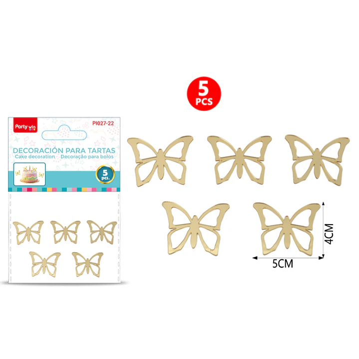 Adorno Para Torta Mariposa Dorado 5 Unidades 1