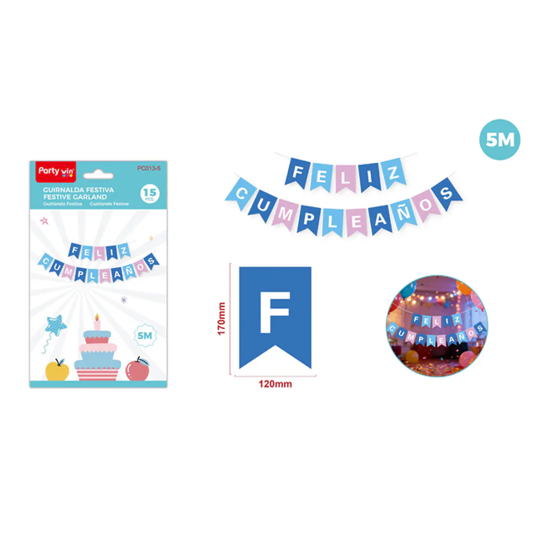 Guirnalda F.Cumple Colores 5M 15 Unidades 1