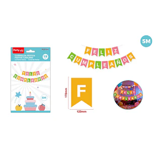 Guirnalda F.Cumple Colores 5M 15 Unidades