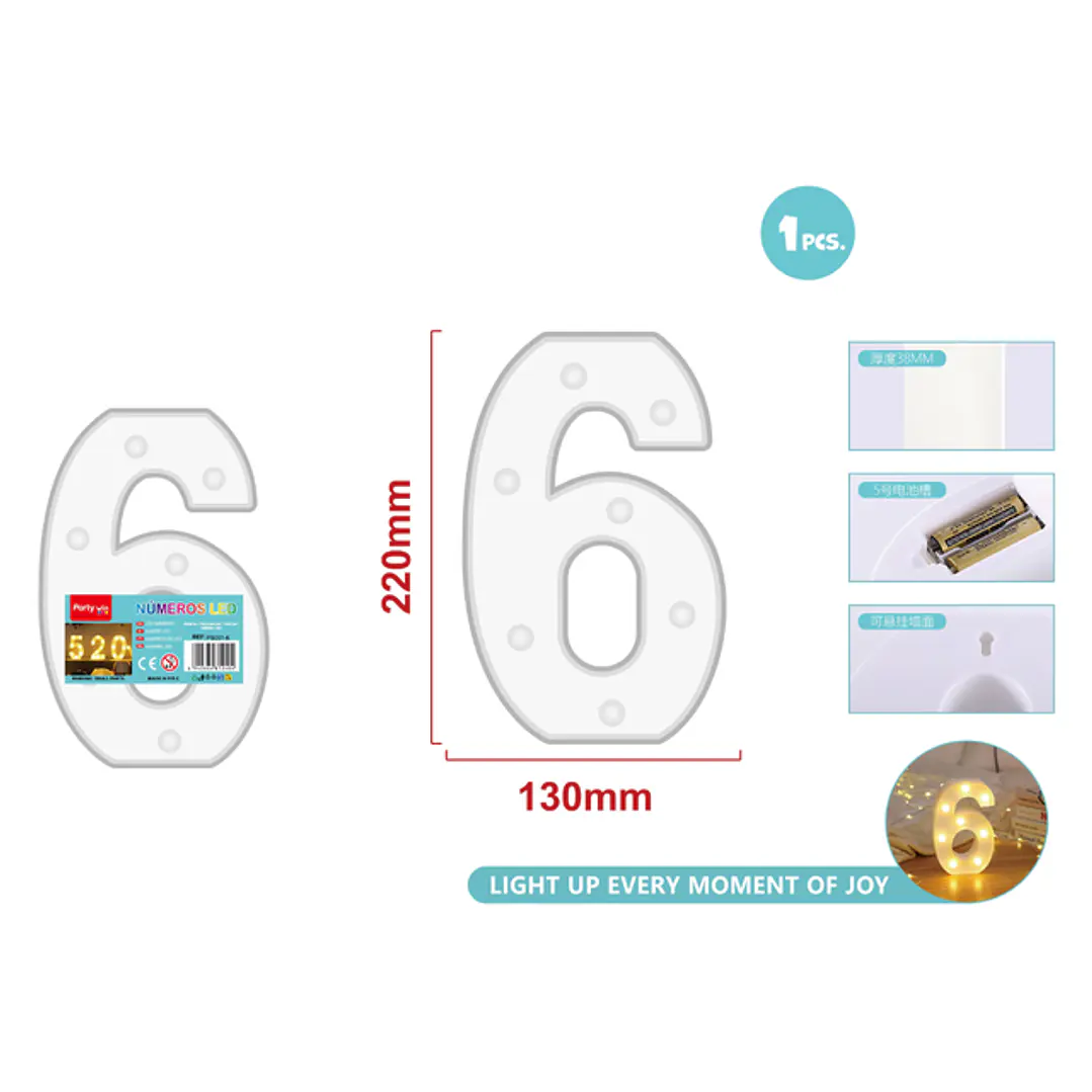 Luz Led Numero 6 22Cm 1