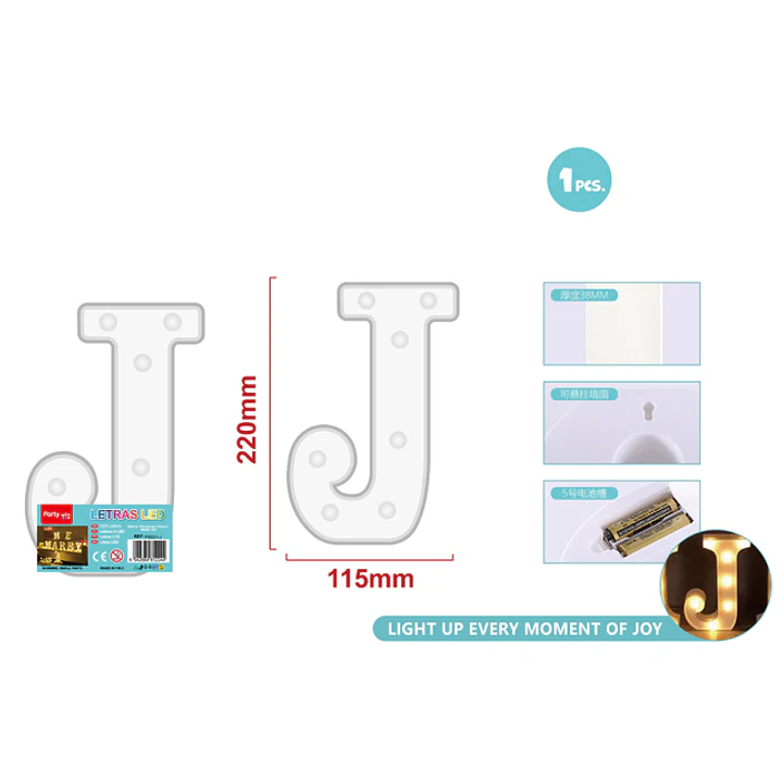 Luz Led Letra J 22Cm 1