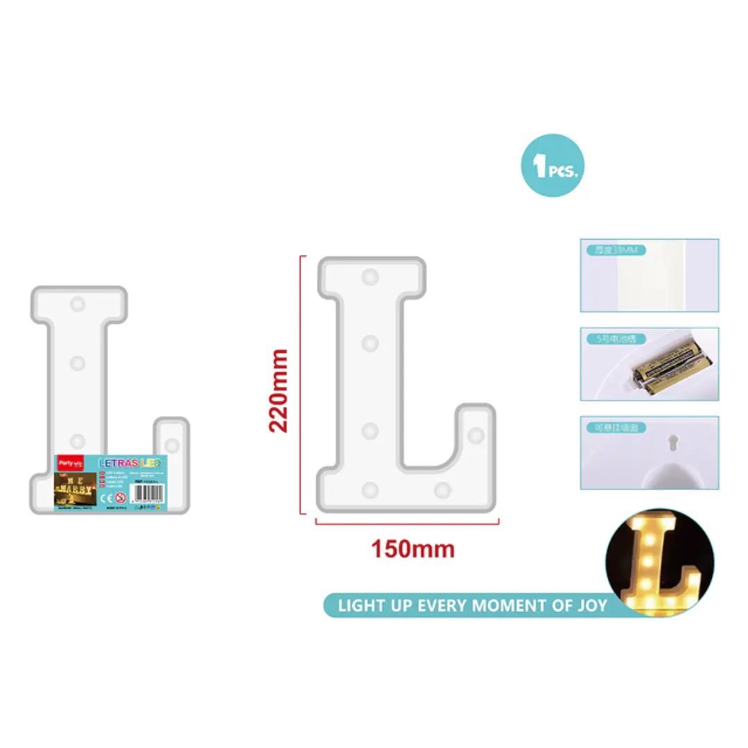 Luz Led Letra L 22Cm 1