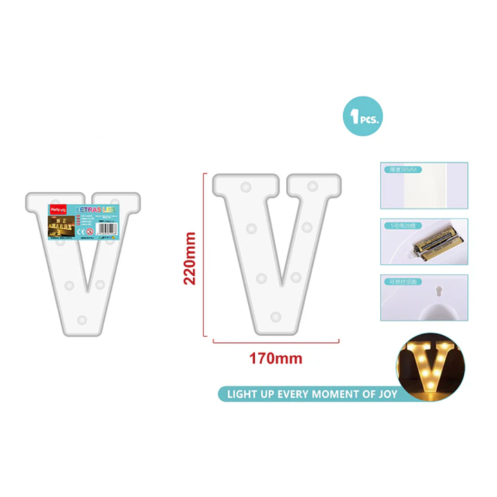 Luz Led Letra V 22Cm 1