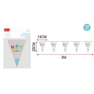 Guirnalda Bandera F.Cumple Celeste 3M 10 Unidades