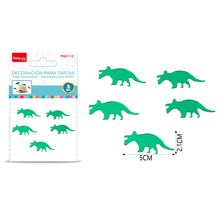 Adorno Para Torta Dinosaurio Verde 5 Unidades 1