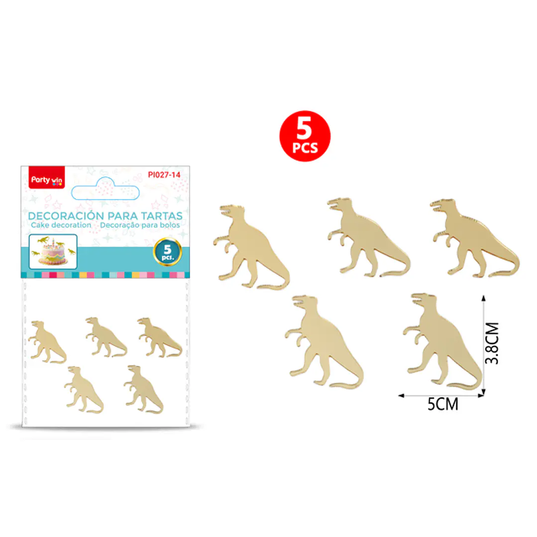 Adorno Para Torta Dinosaurio Amarillo 5 Unidades 1