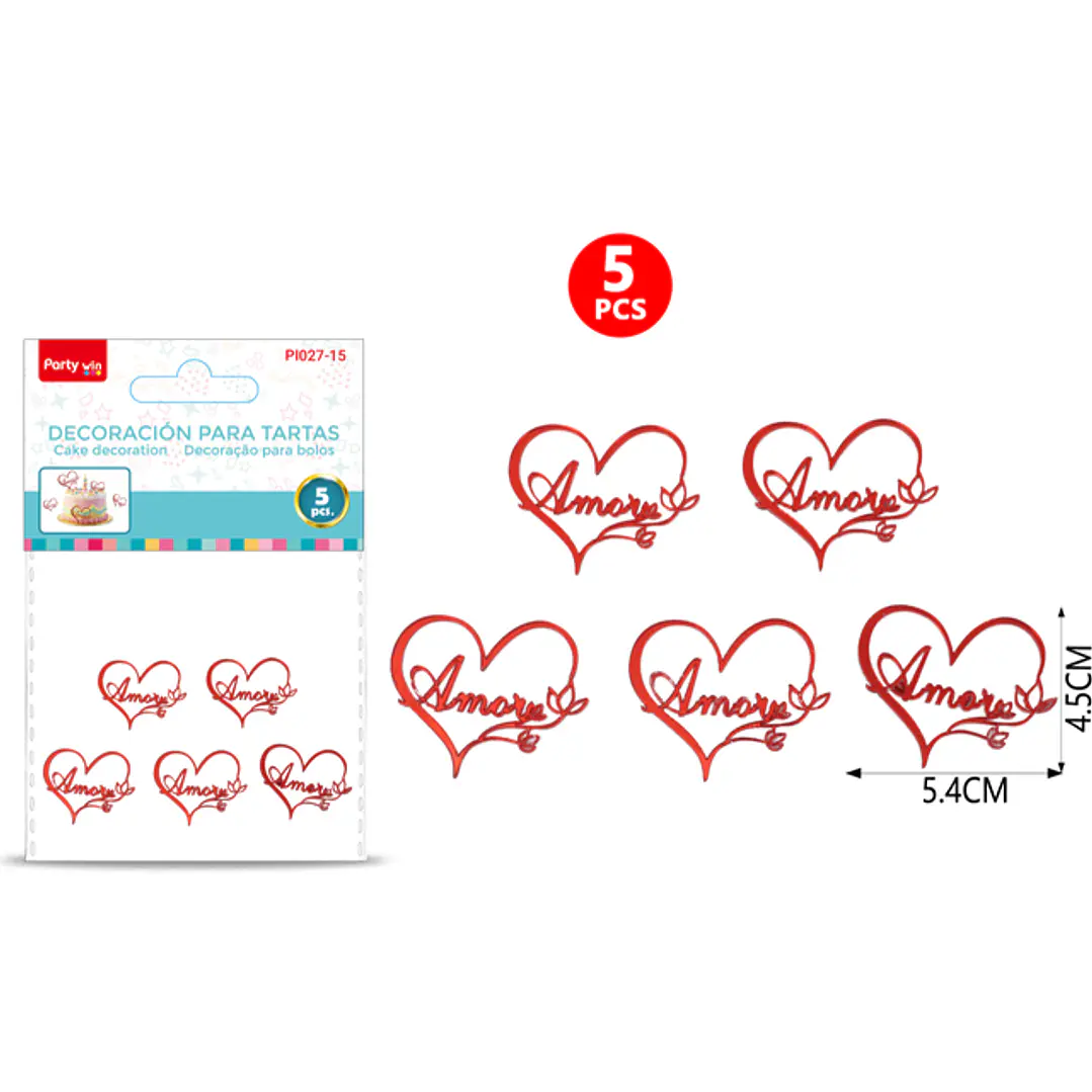 Adorno Para Torta Corazon Amor 5 Unidades 1