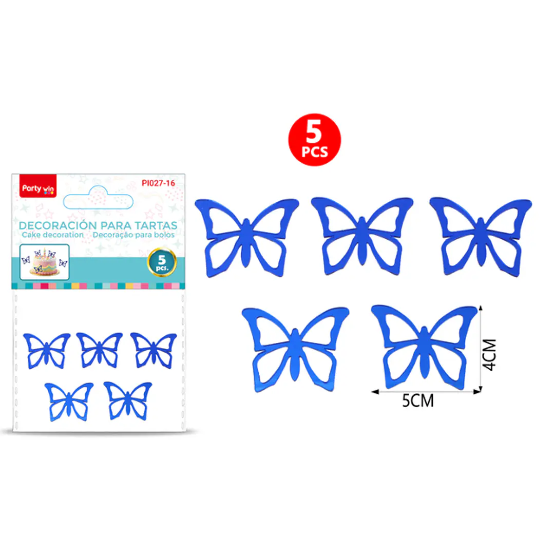 Adorno Para Torta Mariposa Azul 5 Unidades 1