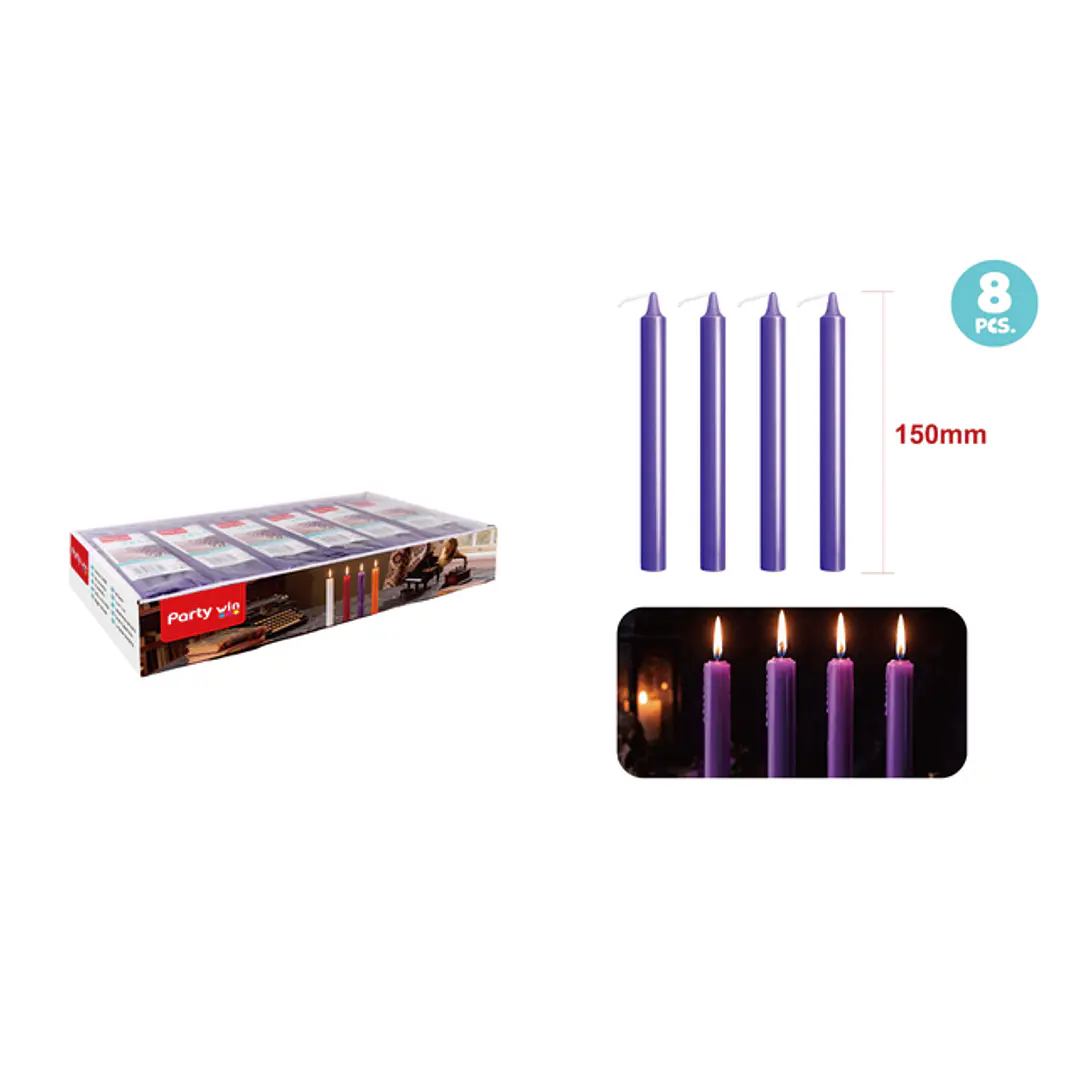Velas Aromatica Morado 14Cm 14G 8 Unidades 1