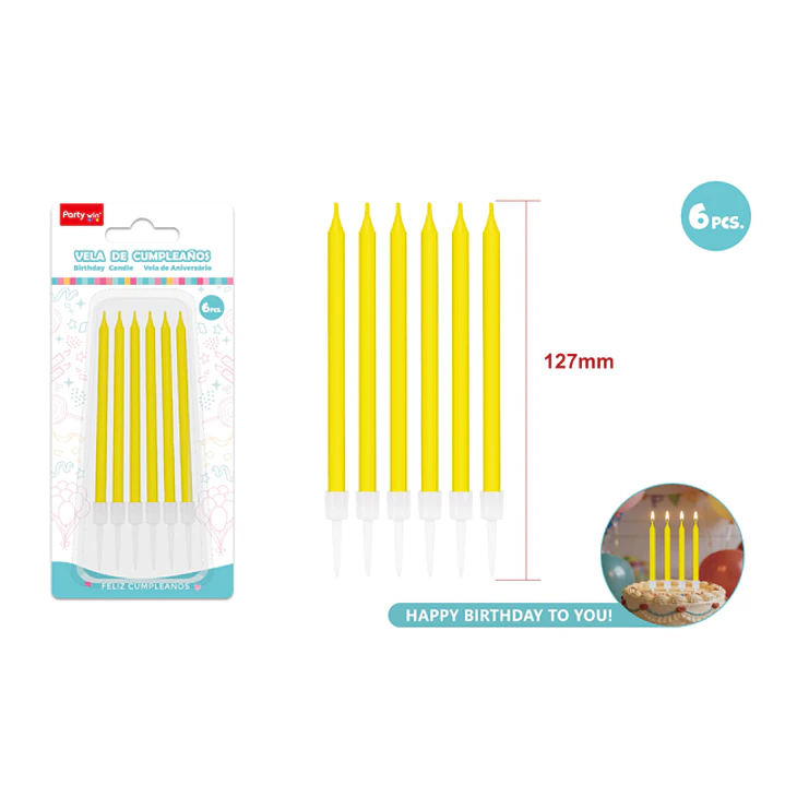 Velas Para Torta Amarillo 127Mm 6 Unidades 1
