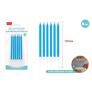 Velas Para Torta Azul 127Mm 6 Unidades