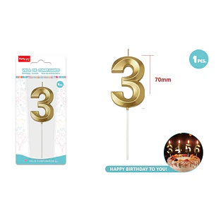 Vela De Numero Dorado 3 7Cm