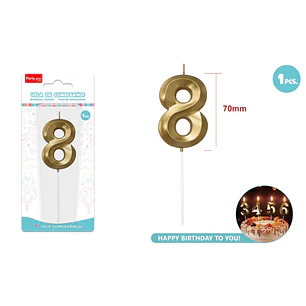 Vela De Numero Dorado 8 7Cm