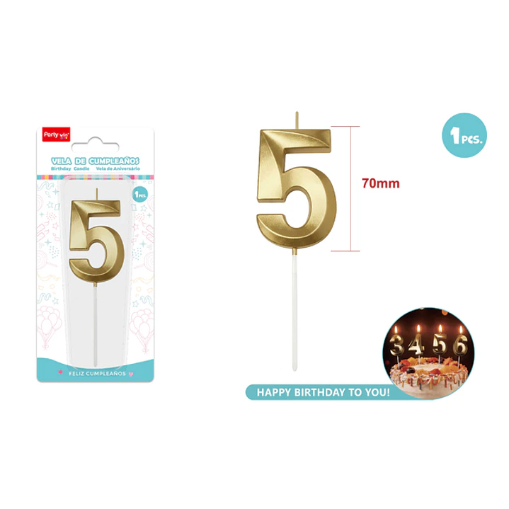 Vela De Numero Dorado 5 7Cm 1