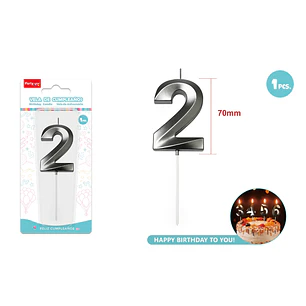 Vela De Numero Plateado 2 7Cm