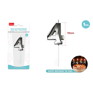 Vela De Numero Plateado 4 7Cm