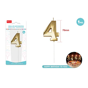 Vela De Numero Dorado 4 7Cm