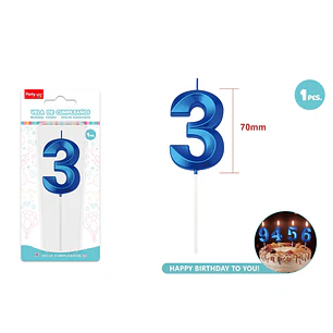 Vela De Numero Azul 3 7Cm