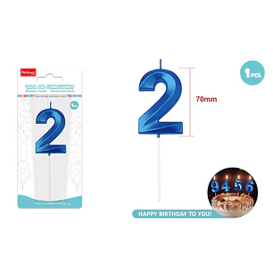 Vela De Numero Azul 2 7Cm