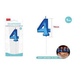 Vela De Numero Azul 4 7Cm