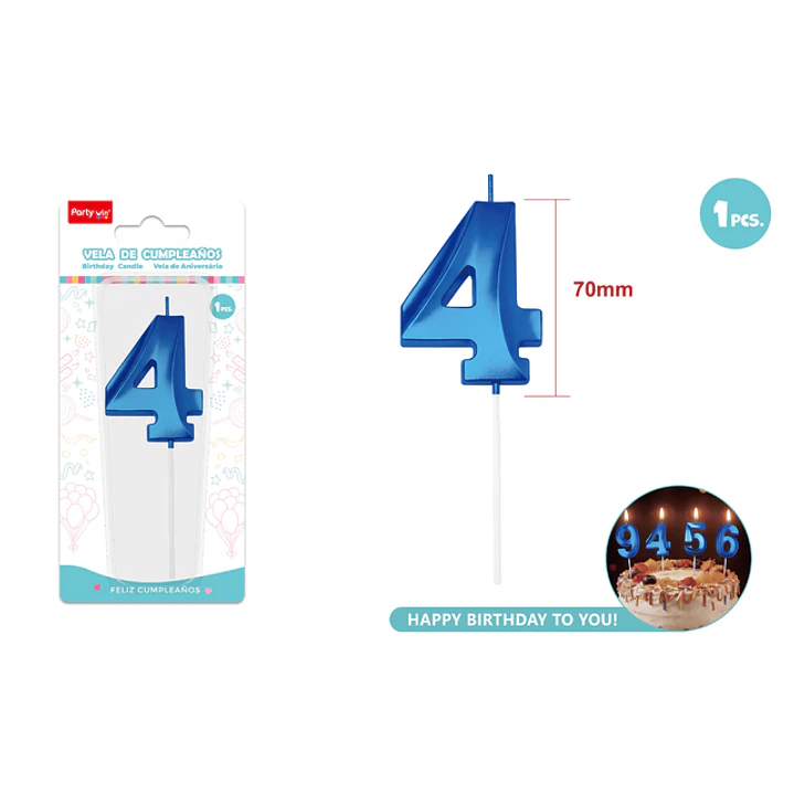 Vela De Numero Azul 4 7Cm 1