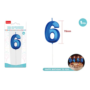 Vela De Numero Azul 6 7Cm