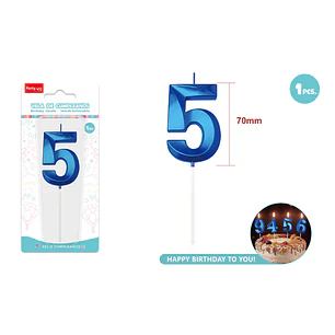 Vela De Numero Azul 5 7Cm