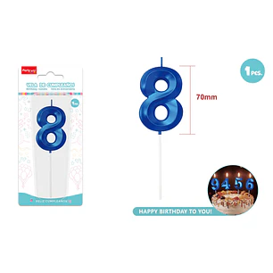 Vela De Numero Azul 8 7Cm