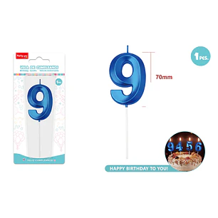 Vela De Numero Azul 9 7Cm