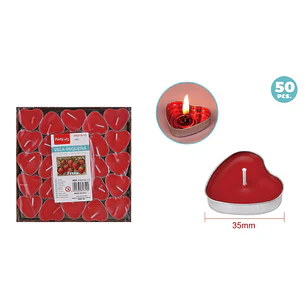 Velas Aromaticas Corazon Rojo 35Mm 50 Unidades