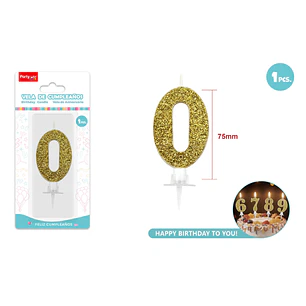 Vela Numero 0 Dorado Glitter 7.5Cm